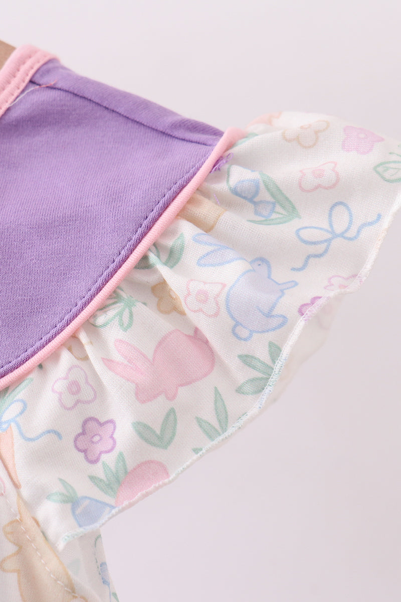 Purple happy easter floral embroidery dress