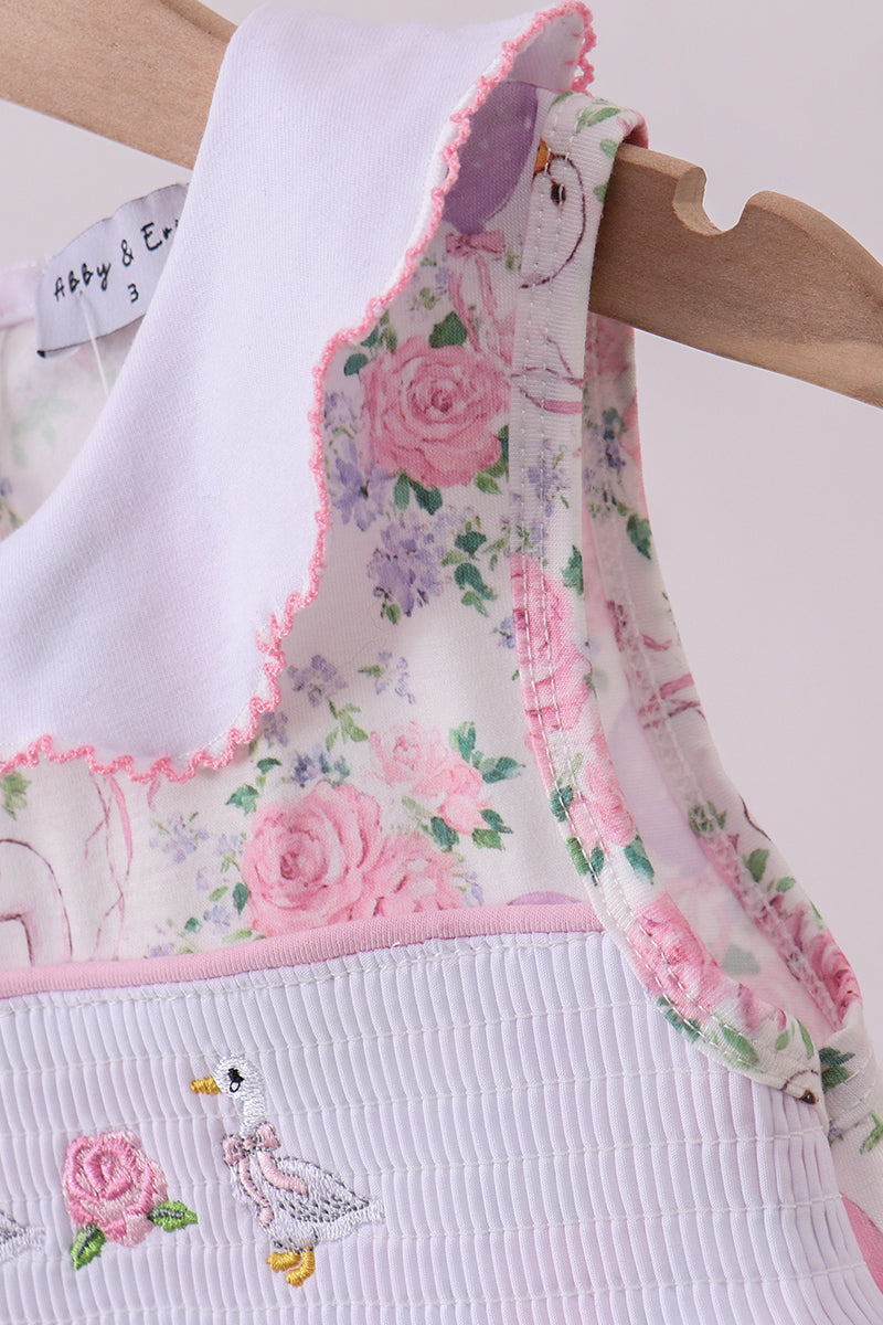 Pink duck smocked bubble