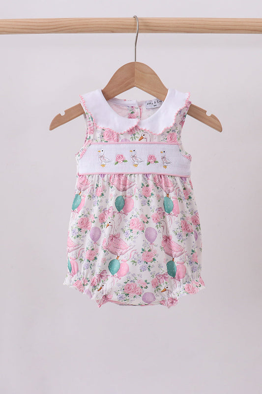 Pink duck smocked bubble