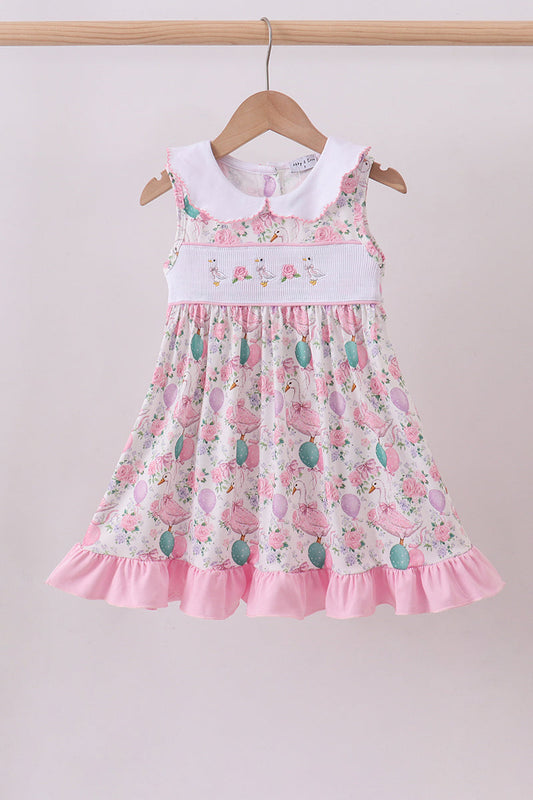 Pink duck smocked ruffle dress