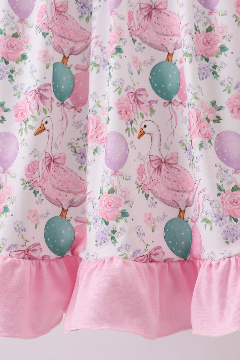 Pink duck smocked ruffle dress