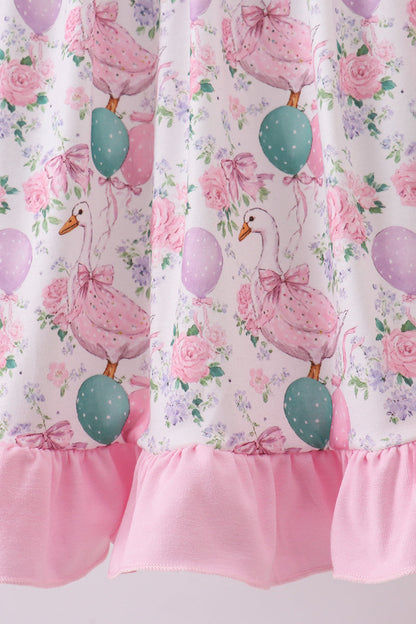 Pink duck smocked ruffle dress