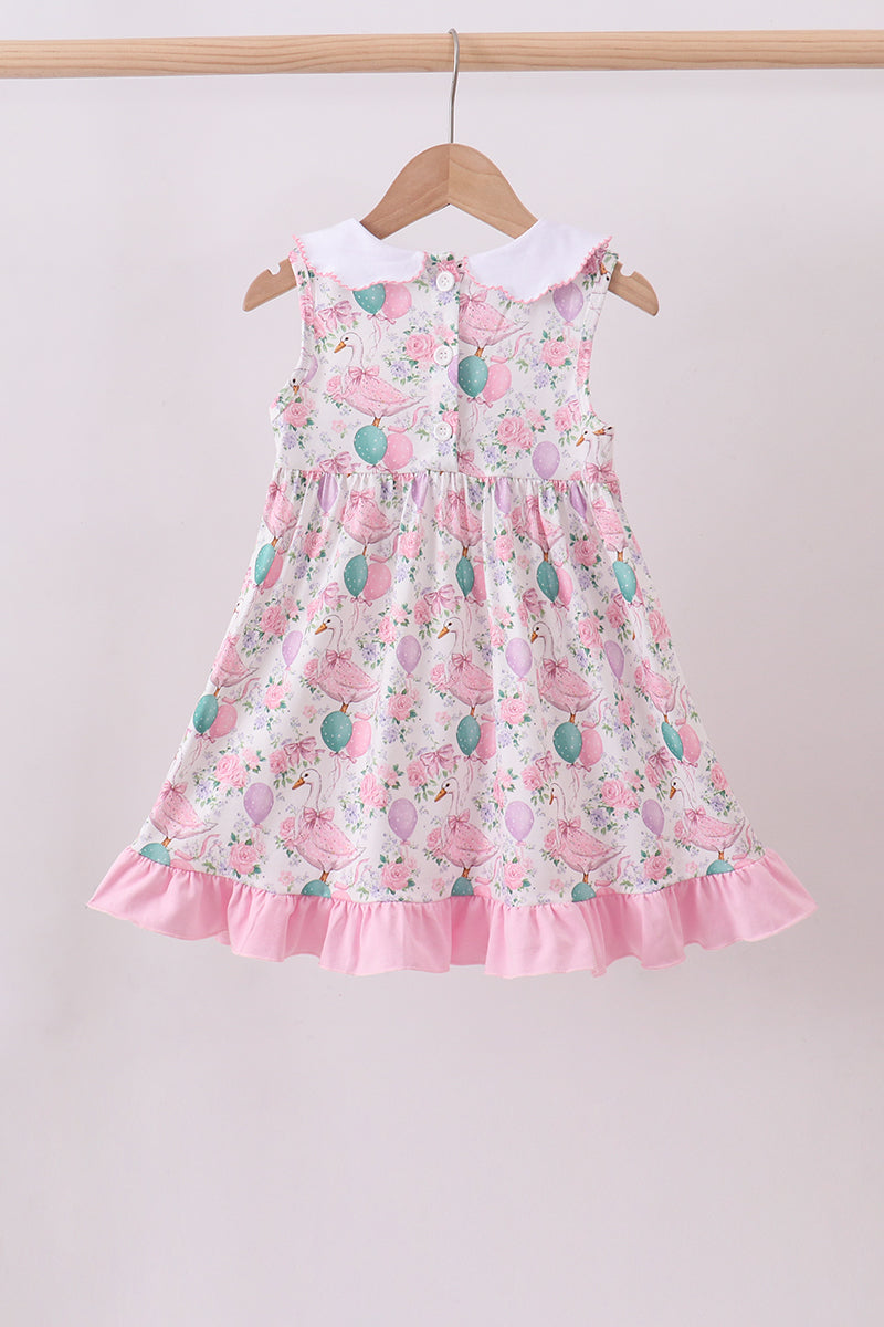 Pink duck smocked ruffle dress