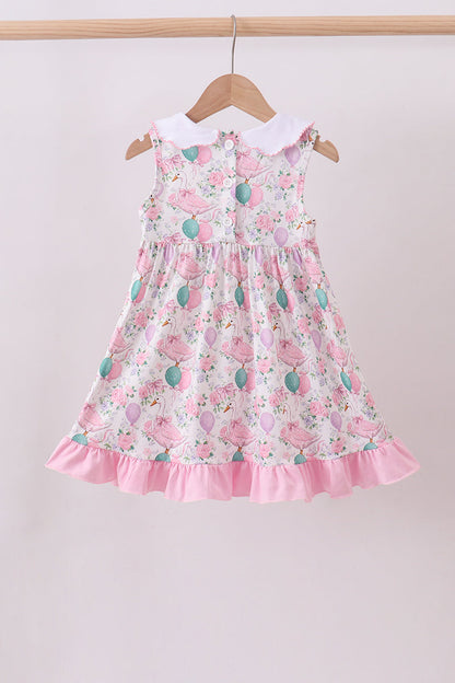 Pink duck smocked ruffle dress