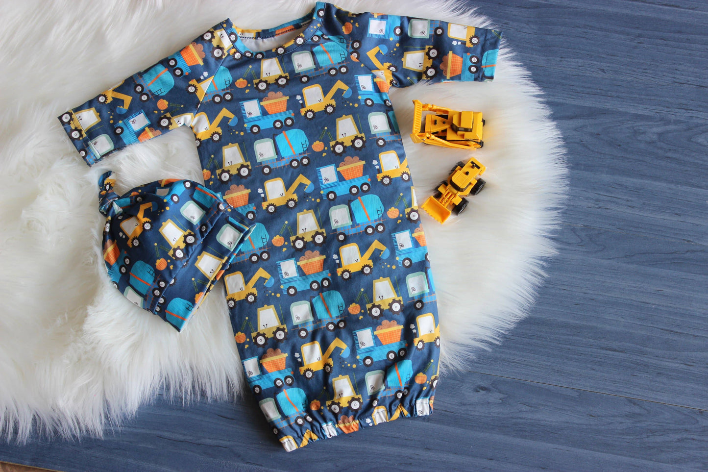 Infant Boys Truck Baby Gown and Hat Set