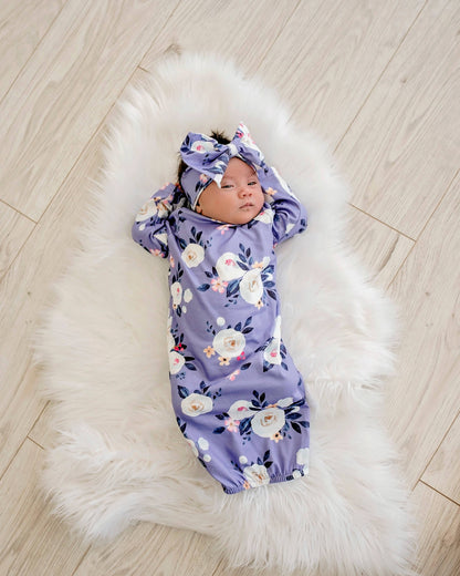 Infant Girls Lavender Baby Gown and Bow Headband