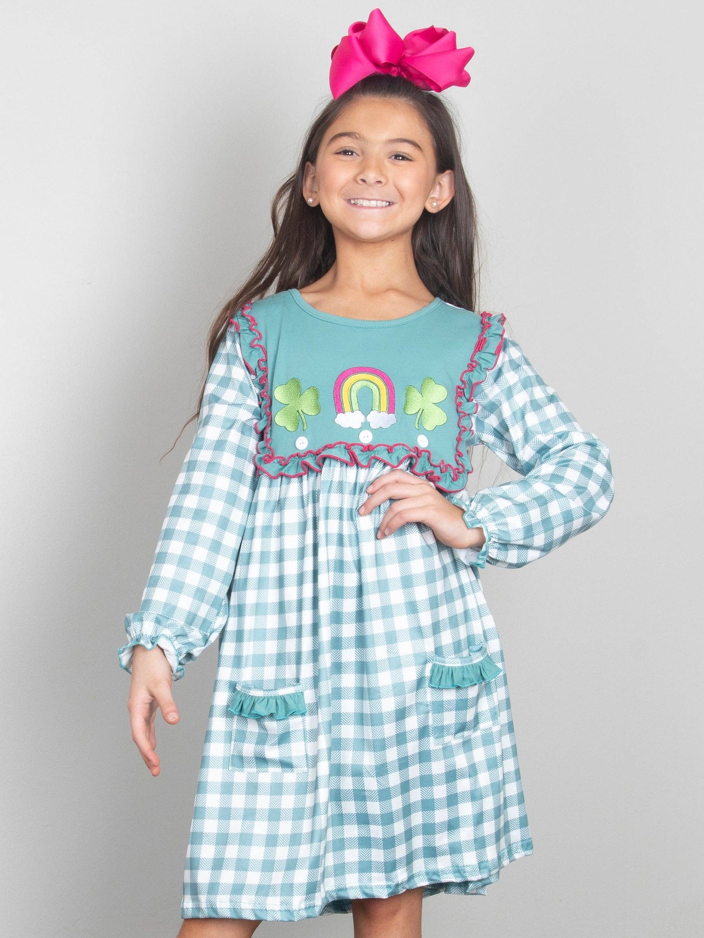 Rainbow Clover Field Gingham Dress