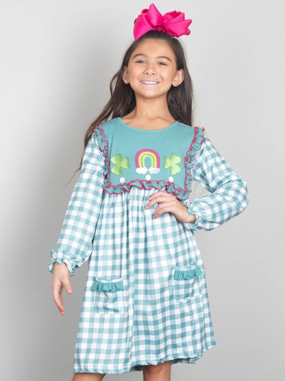 Rainbow Clover Field Gingham Dress