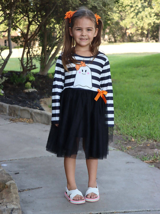 Fall Halloween Baby Girls Tutu Skirt Long Sleeve Stripe Dress